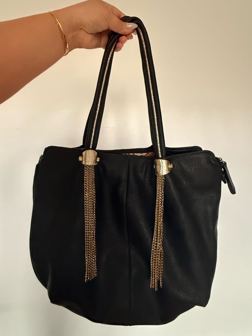 Bohemian Black Tote with Gold Chain Tassels